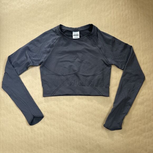 Gymshark Gray Apex Seamless Crop Top Small Long Sleeve - Picture 1 of 7